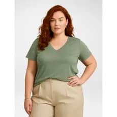 Blusas Femininas Plus Size Básica Casual Manga Curta Gola V Algodão Roupa Feminina
