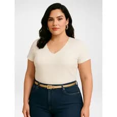 Blusas Femininas Plus Size Básica Casual Manga Curta Gola V Algodão Roupas Femininas
