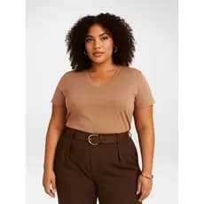 Blusa Femininas Plus Size Básica Casual Manga Curta Gola V Algodão Roupas Femininas