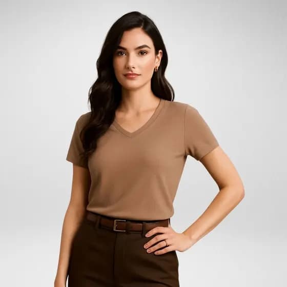 Blusa Feminina T-shirt Decote V Manga Curta 100% Algodão Roupas Femininas