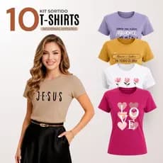 Kit 10 Blusa Feminina Manga Curta 100% Algodão Premium