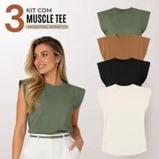 Kit 3 Blusas Feminina Muscle Tee Moderna Casual 100% Algodão - F00