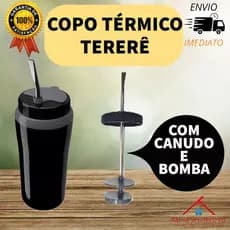 Copo Térmico Tereré Copo Terere 650ml Tampa Bomba Canudo Inox Metálico Unitermi