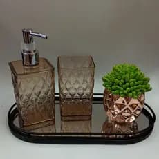 Kit Banheiro 2 peças acrilico ambar Kit lavabo 2 peças Porta sabonete liquido porta escova de dentes