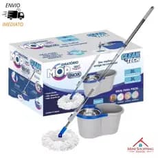 Mop Giratório 8L Clean Tech Centrífuga Inox Balde Espremedor Profissional Limpeza 360°