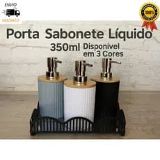 Porta Sabonete Líquido 350ml Plástico Moderno Preto Branco Cinza Dispenser Recarregável Banheiro