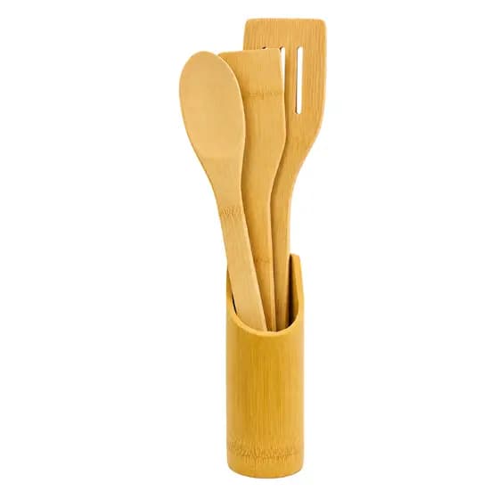 KIT Utensílios de Bambu 4 Peças