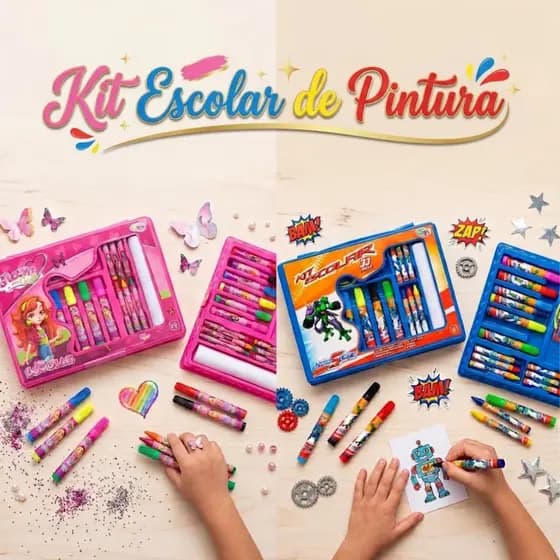 Estojo Kit Escolar De Pintura 33 Peças Com Canetinhas