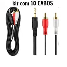 Kit 10 cabo auxiliar p2 macho x rca macho audio 1,5m p/ som / tv / home theater audio video