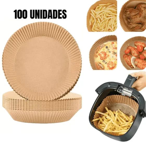 100 peças forma air fryer 20cm redonda descartável