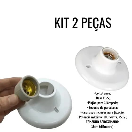 Kit com 2 plafonier bocal soquete porcelana