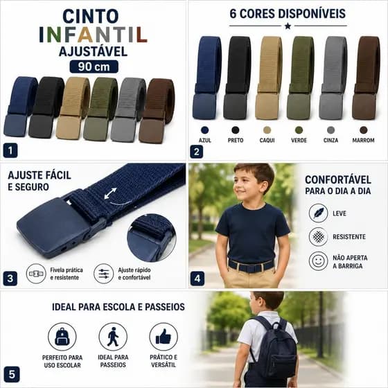 Cinto infantil nylon fivela de pvc