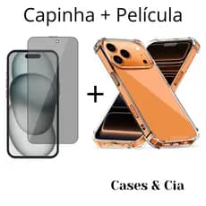 Kit Capa Anti-Shock Para iPhone 17 Pro Max + Película 3D Vidro Full Frontal