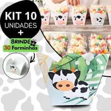 Kit 10 Cachepôs Decoração Vaquinha Fofa Pote De Papel Cachepot + 30 Formas De Doce