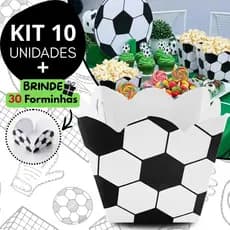 Kit 10 Cachepô Decoração Futebol Pote de Papel + 30 Formas De Doces