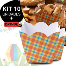 Kit 10 Cachepô Decoração Festa Junina Xadrez Vermelho Pote de Papel Cachepot