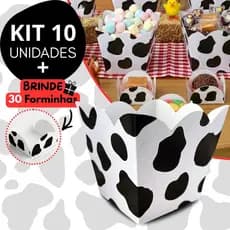 Kit 10 Cachepôs Decoração Vaquinha Pote De Papel Cachepot + 30 Formas De Doce