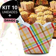 Kit 10 Cachepô Decoração Festa Junina Xadrez Rosa Pote de Papel Cachepot
