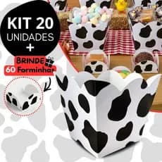 Kit 20 Cachepô Decoração Vaquinha Pote de Papel Cachepot Centro De Mesa + 60 Forminhas De Brinde