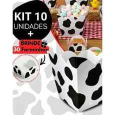 Kit 10 Cachepô Decoração Vaquinha Pote de Papel Cachepot Centro De Mesa + 30 Forminhas de brinde