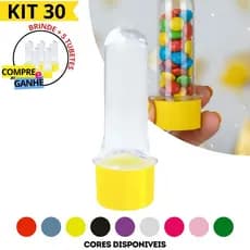 Kit 30 Tubetes Acrílicos p/ Lembrancinhas 8cm com Tampa