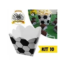Kit 10 Cachepô Decoração  Futebol Pote de Papel Cachepot Centro De Mesa + 30 Forminhas De Brinde