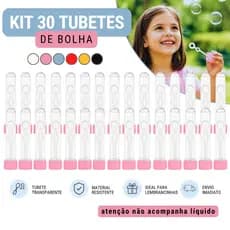 Kit 30 Tubetes de Bolha de Sabão 13cm Lembrancinha Para Festa Infantil Brincadeira