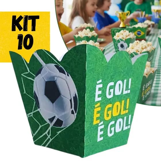 Kit 10 Cachepo Decoração Futebol É Gol Pote Papel Cachepot