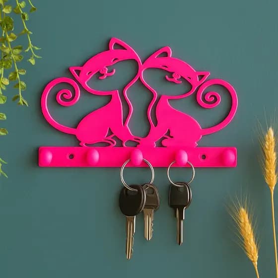 Porta Chaves Decorativo de Parede Com Gatinhos – Pendurador Para Guarda-Roupa e Armário