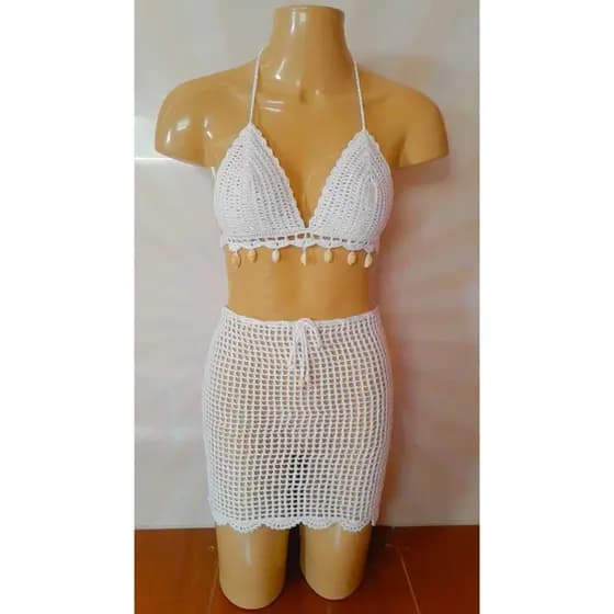 Conjunto De Saia e Cropped em Crochê