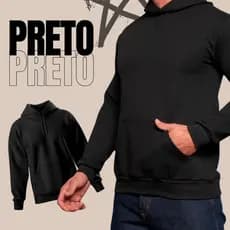 MOLETOM BLUSA DE FRIO PRETO CANGURU 100% ALGODAO LISO COM CAPUZ UNISSEX