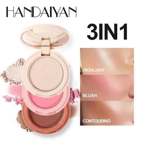 3 Em 1 Paleta De Maquiagem Facial Multifuncional Feminina Com Destaque Mate Blush Contorno Perolado Brilhante