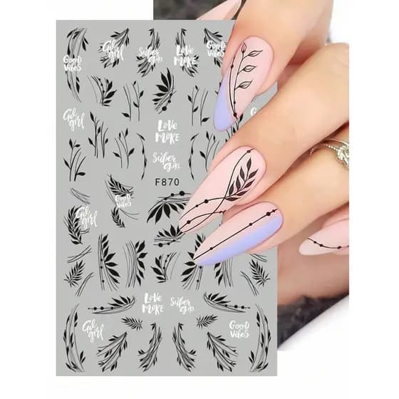 Adesivos De Unhas De Renda Preta 3D-Folhas De Linhas De Listras Assimétricas-Sliders De Decalque Autoadesivos Elegantes