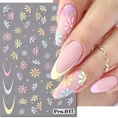 Decalques Florais Em Relevo 5D Para Arte Unhas , Adesivos Rosa Amarelo Azul Margarida Flor , Acabamento Fosco Adesivo Po