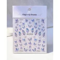 5D KA32 Fingertip Beauty Iridescente Borboleta Unhas Adesivos-3D Holográfico Roxo Azul Asas E Decalques De Pérolas Para