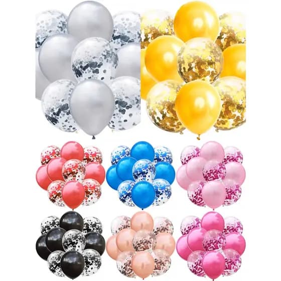 Kit C/10 Balão Bexiga Cristal Confete Arranjo Festa - 7 Cores