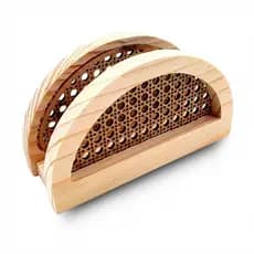 Porta Guardanapo de Mesa Artesanal em MDF com Palha e Pinus – Mesa Posta com Estilo