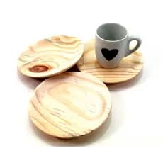 Kit 3 Pires Torneados em Madeira Pinus P – Café, Chá, Mesa Posta e Estilo Rústico