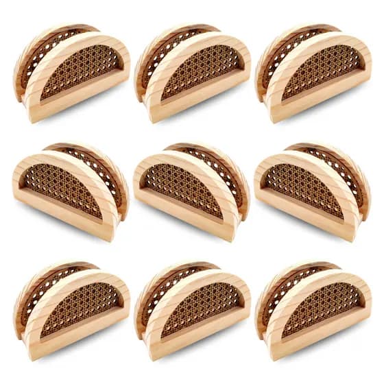 Kit 9 Porta Guardanapos Palha com Madeira Pinus e MDF – Para Mesa Posta e Eventos