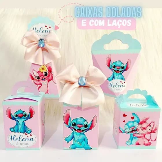 Kit Festa Stitch Menina Lembrancinhas Personalizadas com Nome e Idade Caixinhas Festa Infantil Aniversário Stitch