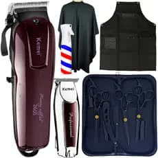 Kit Tesoura Barbeiro Cabeleireiro E Maquina de Cortar Cabelo Maquina de Acabamento Capa Avental e Borrifador