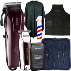 Kit Tesoura Profissional + Maquina Cortar Cabelo P/ Barbeiro Maquina acabamento Shaver Tesoura fio Laser e Fio Navalha completo com Acessorios