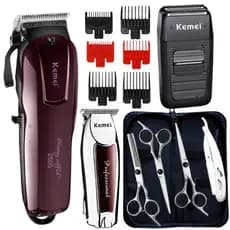 Kit Maquina Corte Cabelo Profissional + Acabamento + Shaver + Kit Tesoura Barbeiro Profissional Tesouras Fio Laser Fio Navalha e Desbaste com Navalhete