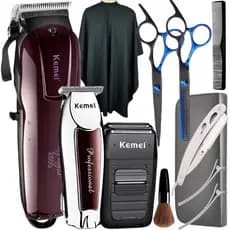 Kit Maquina Corte Cabelo Acabamento E Shaver Profissional Kit de Tesoura Barbeiro Fio Navalha Navalhete Capa de Barbeiro