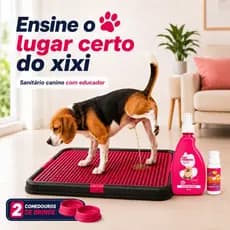 Kit Sanitário Canino + Educador Xixi Sim Pode Xixi Não Pode + 2 Comedouros Cachorro Tapete Higiênico