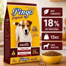 Ração Cachorro Pingo Original Cães Adultos 15kg Sem Corantes 18% Proteína