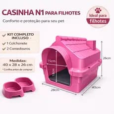 Casinha Plástica N1 para Cachorro Pequeno com Colchonete e Comedouros