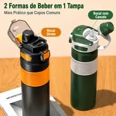 Garrafa Térmica de Aço Inoxidável 600ml Boca Larga Grande Capacidade Bocal Direto Portátil Antivazamento Academia Escola