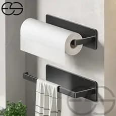 Suporte de Papel Toalha Porta Toalha 2 em 1 Sem Furo Fácil Instalação Design Moderno