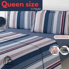 Jogo De Lençol Queen Size Microfibra - 4 Peças Estampas Diversas 1,98m x 1,58m